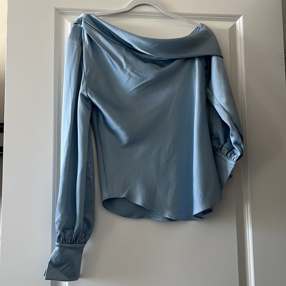 Alice one-shoulder draped satin blouse - Picture 6 of 10